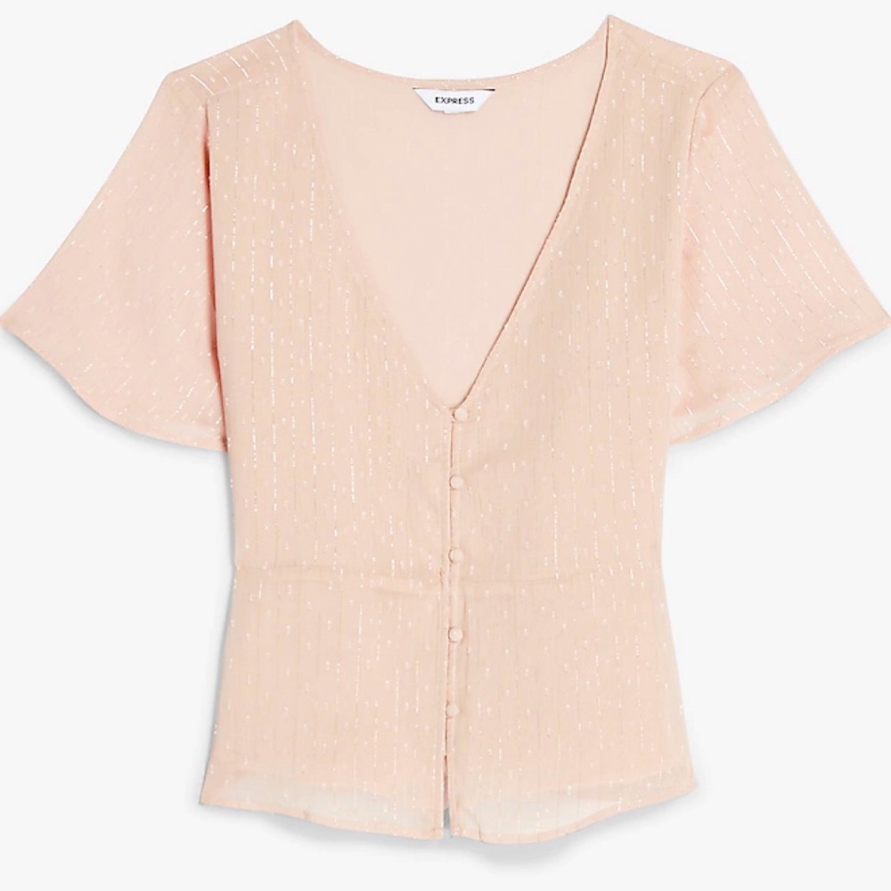 Express Pink Metallic Peplum Blouse Small